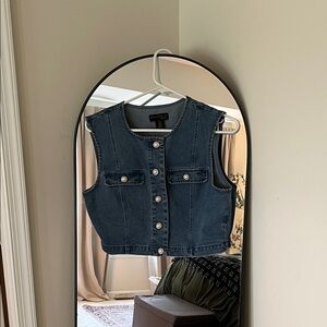 House of Harlow Blue Denim Vest and Mini Skirt Set with Pearl Buttons